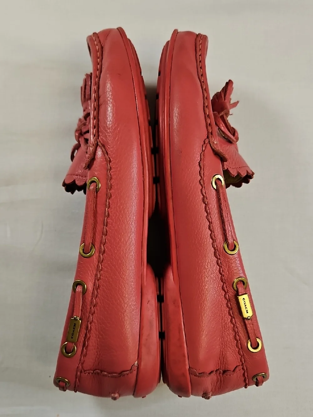Coach Salmon Pebbled Leather Tassel Loafers, Gold Accents Size ?9